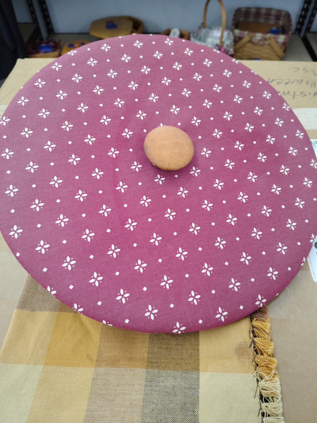 Longaberger 13.75" sewing lid in Traditional Red