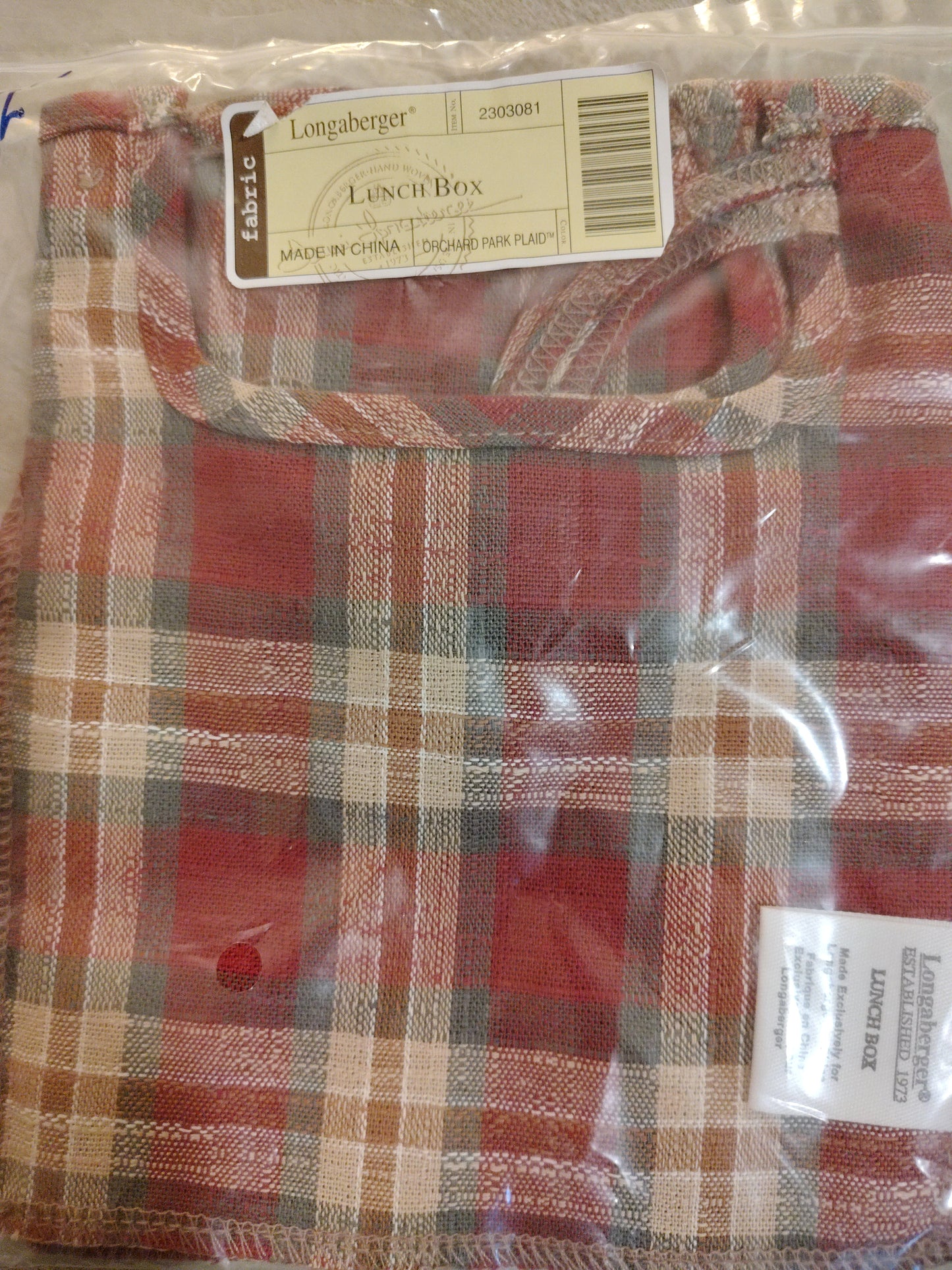 Longaberger Lunch Box Liner in Orchard Park Plaid