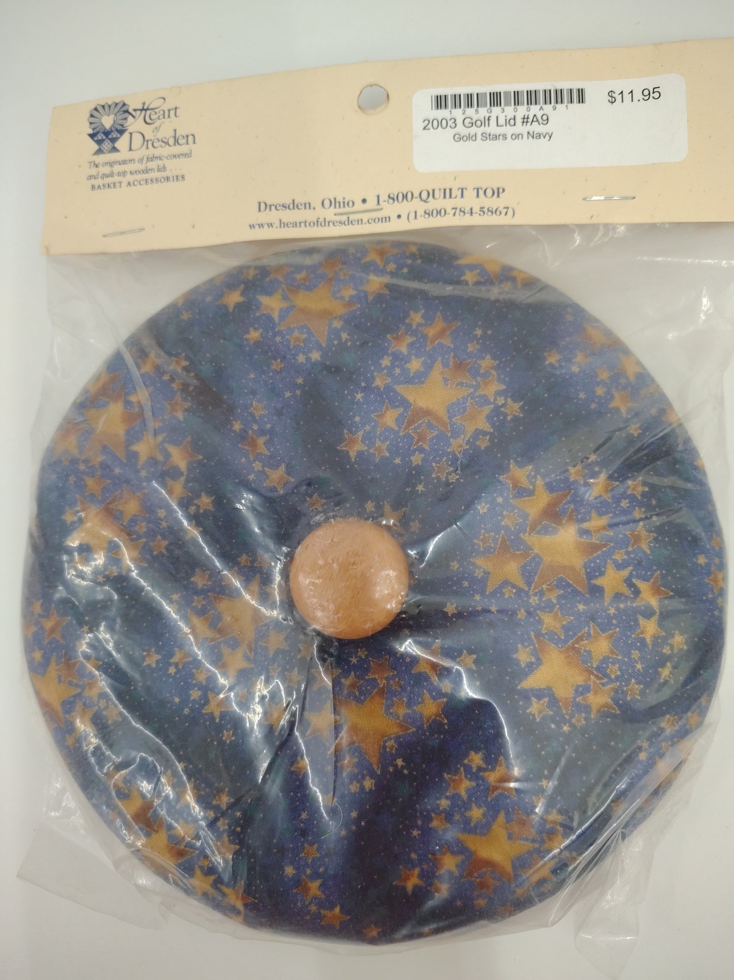 Longaberger 2003 Golf lid #9 Gold stars/navy fabric