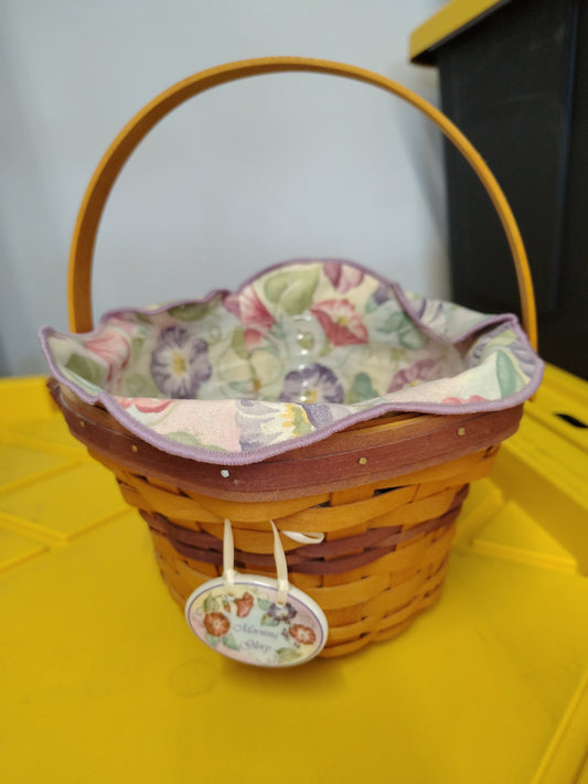 Longaberger Morning Glory basket with liner, protector and tie on