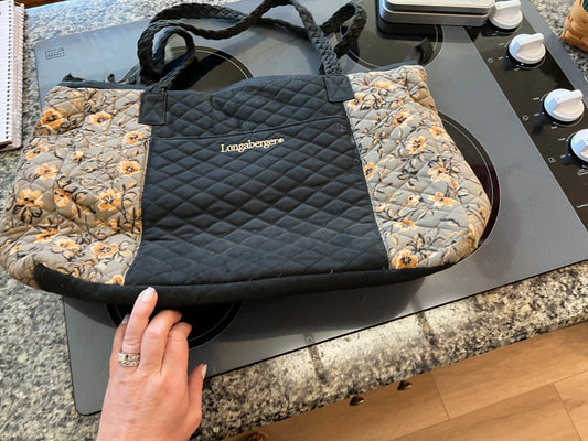 Longaberger khaki floral tote bag