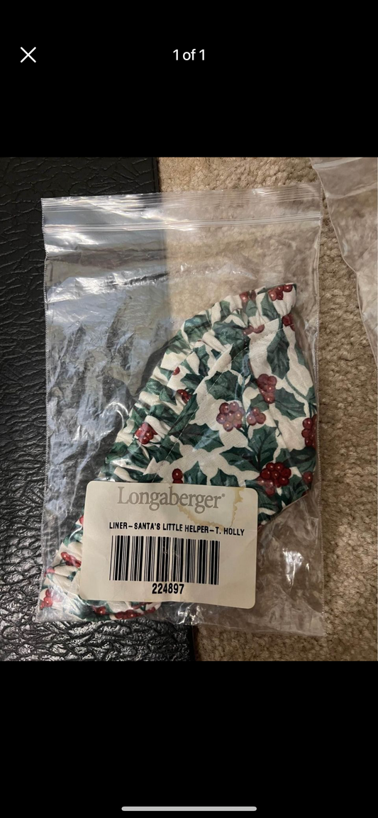 Longaberger Santa’s little helper liner in traditional Holly