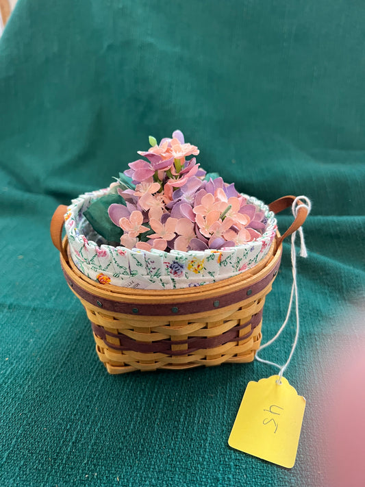 Longaberger petunia mini basket with liner, protector & flowers