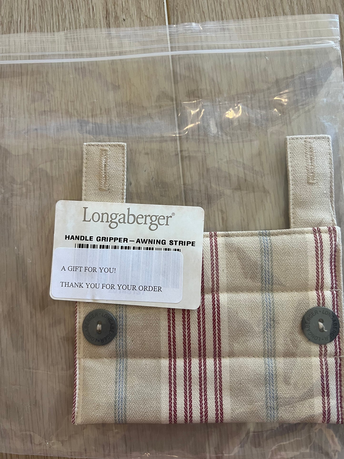 Longaberger handle gripper in awning stripe