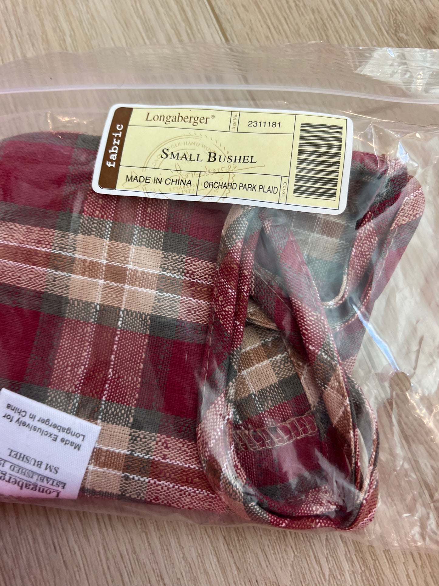 Longaberger Small bushel liner in orchard park plaid